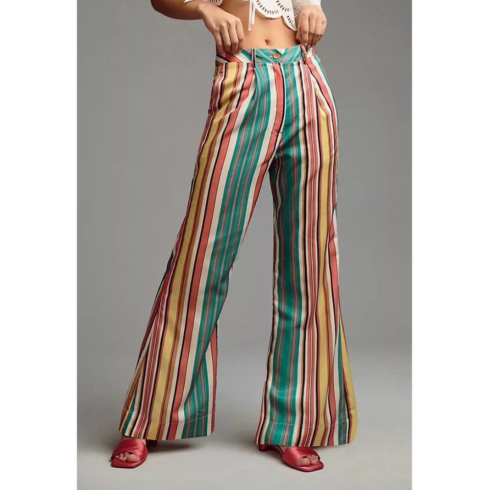 Anthropologie Tiny Camelia Pants Red Pinstripe Motif - Size 2 - Picture 1 of 12